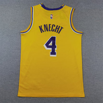 Men's Los Angeles Lakers Dalton Knecht #4 Gold Swingman Jerseys - Icon Edition