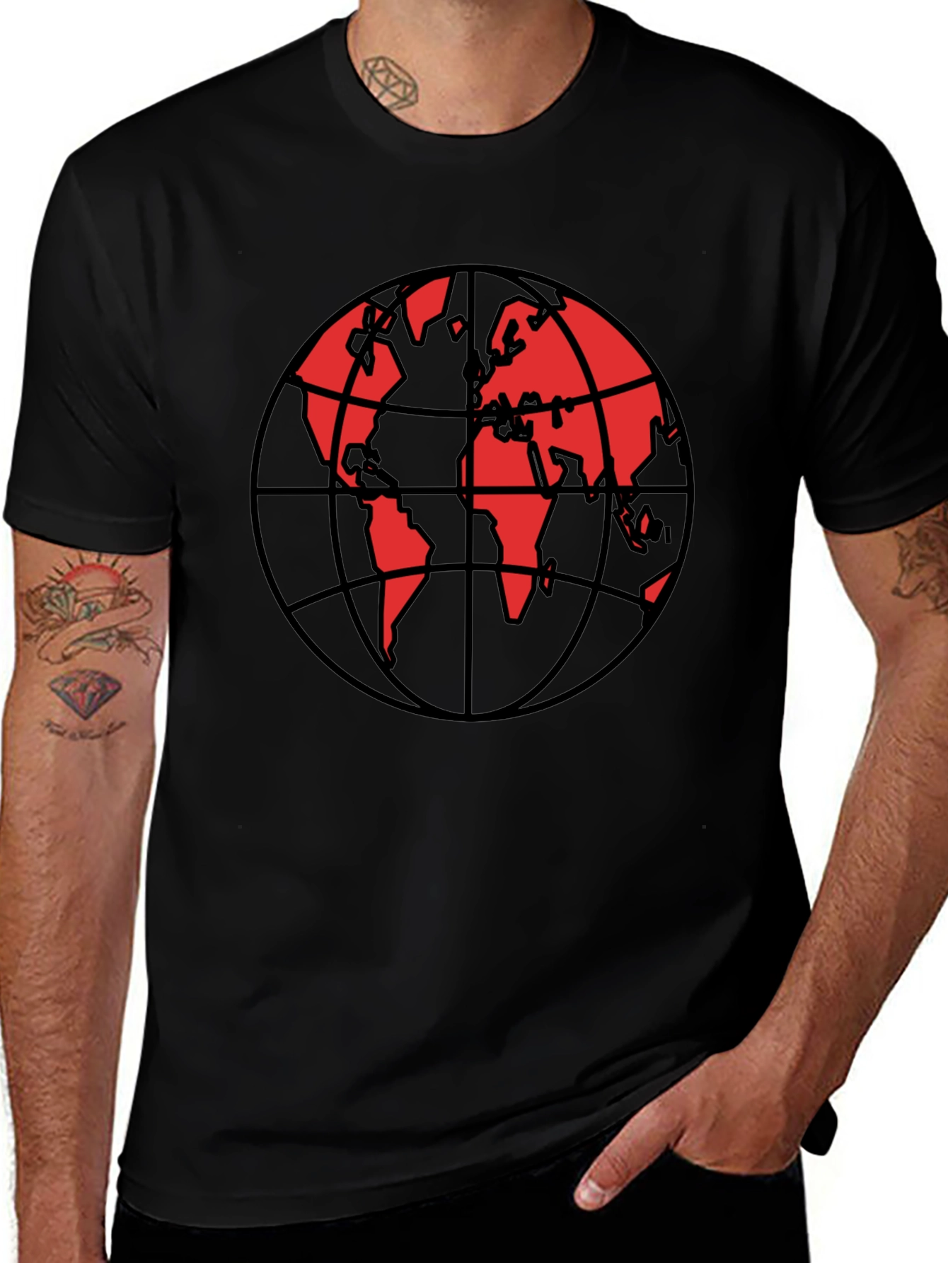 Red Globe Graphic Black T-Shirt