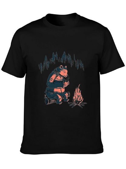 Cozy Bear Campfire T-Shirt - Black Graphic Tee