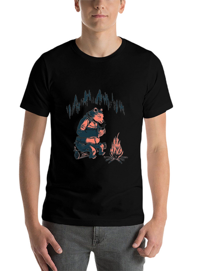 Cozy Bear Campfire T-Shirt - Black Graphic Tee