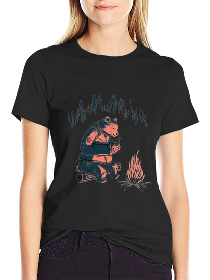 Cozy Bear Campfire T-Shirt - Black Graphic Tee