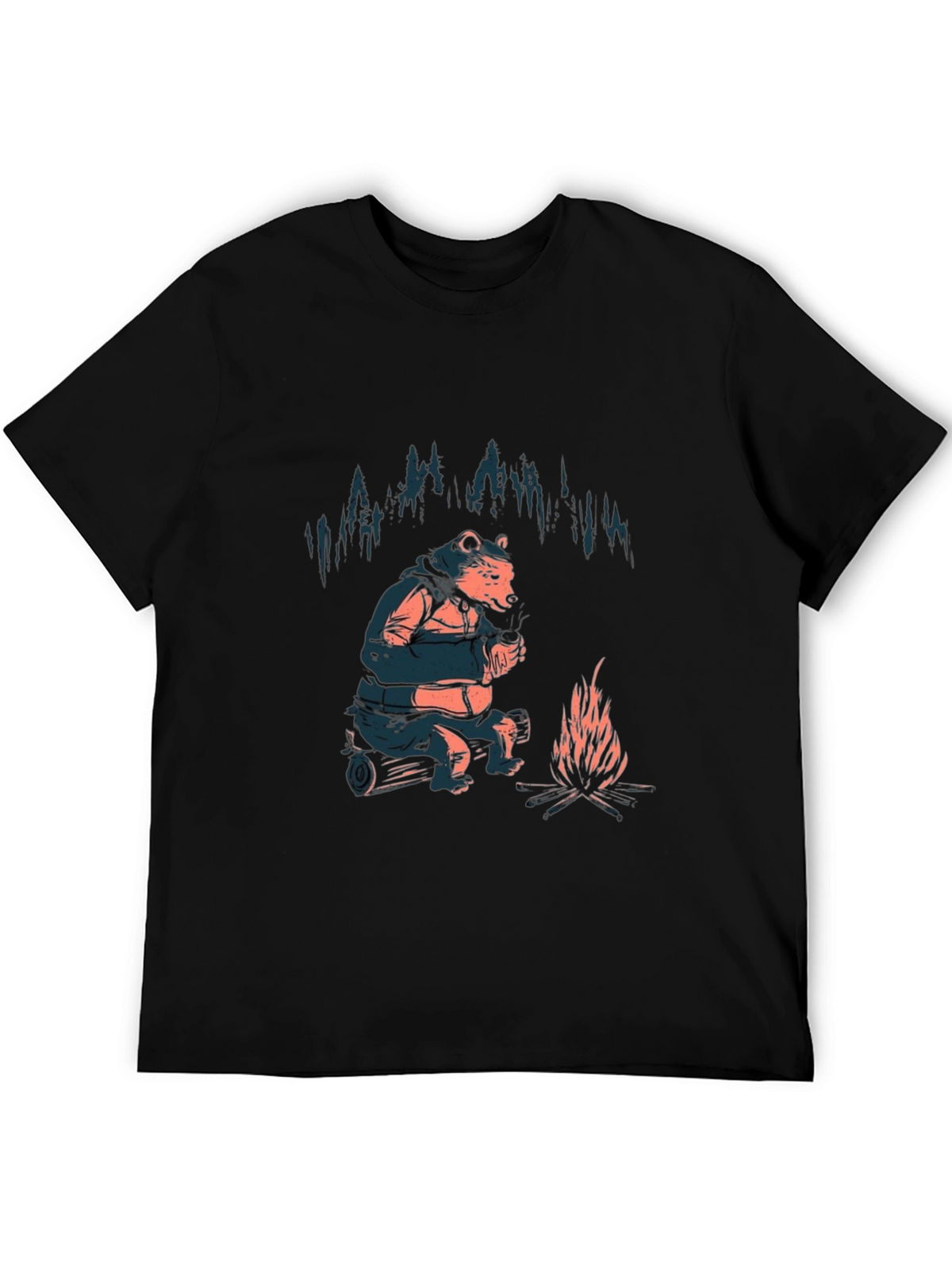 Cozy Bear Campfire T-Shirt - Black Graphic Tee