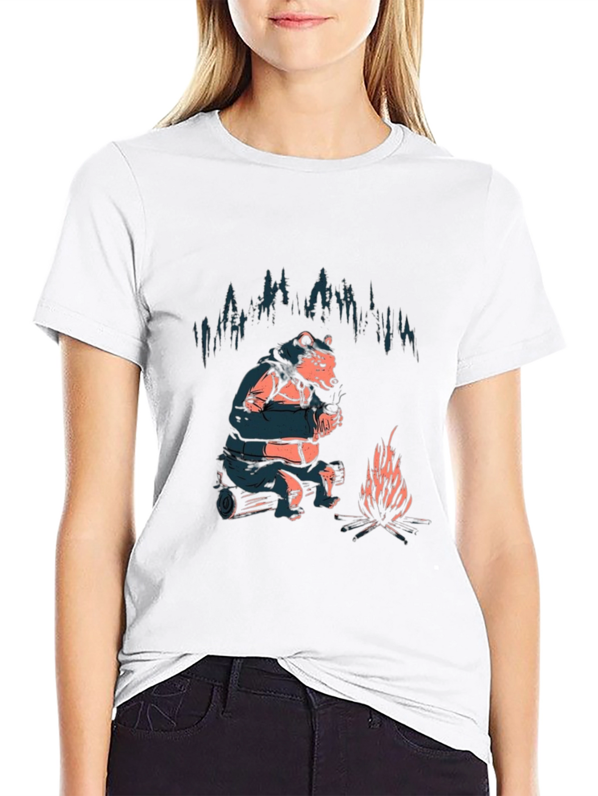 Cozy Bear Campfire T-Shirt - Black Graphic Tee