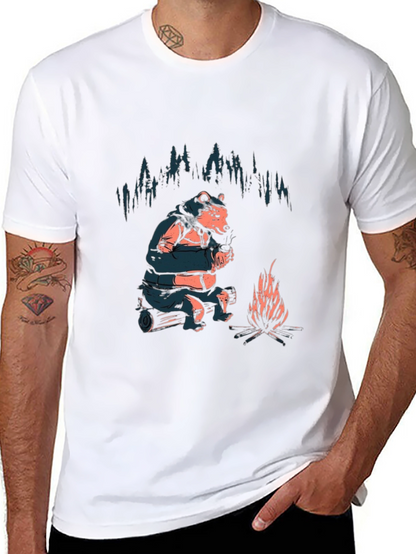Cozy Bear Campfire T-Shirt - Black Graphic Tee