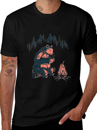 Cozy Bear Campfire T-Shirt - Black Graphic Tee