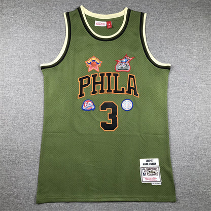 Men's Philadelphia 76ers Allen Iverson #3 Army Green 1996-97 Hardwood Classics Swingman Jerseys