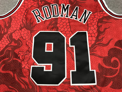 Men's Chicago Bulls Dennis Rodman #91 Red Year of Dragon Edition Swingman Jerseys