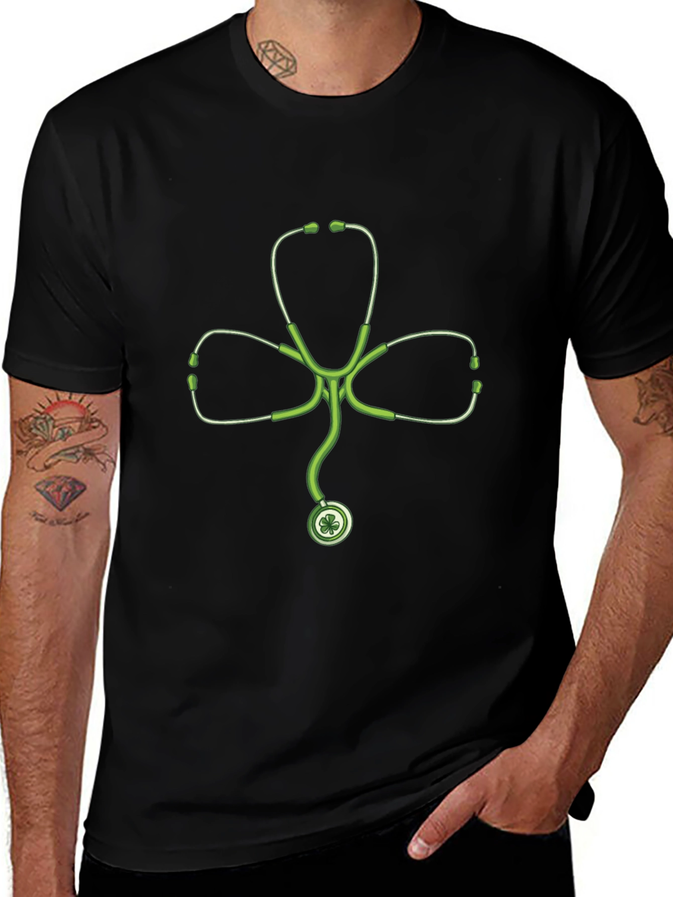 St Patricks Day Shamrock Stethoscope T-Shirt