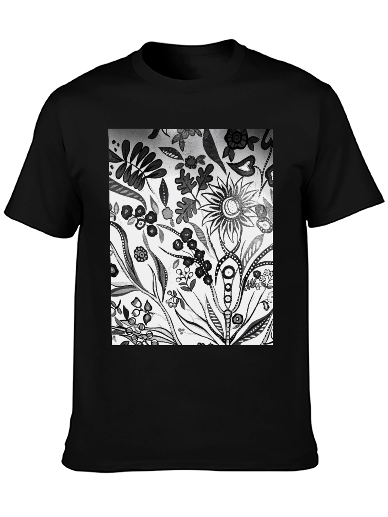 Floral Pattern Black Graphic Tee