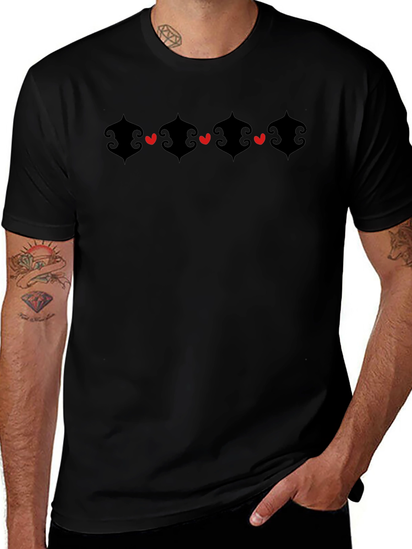 Heart Accent Graphic Black Crew Neck T-Shirt