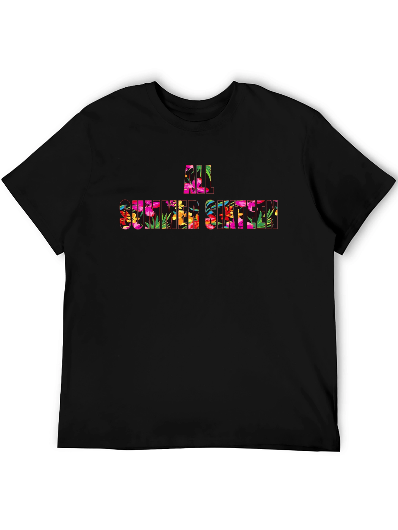 Floral All Summer Sixteen Graphic Black T-Shirt