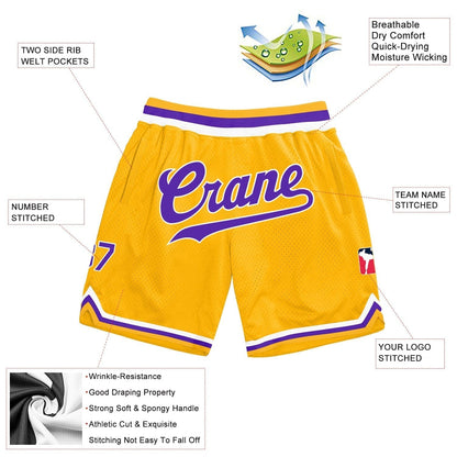 Custom Gold Purple-White Authentic Throwback Basketball Shorts