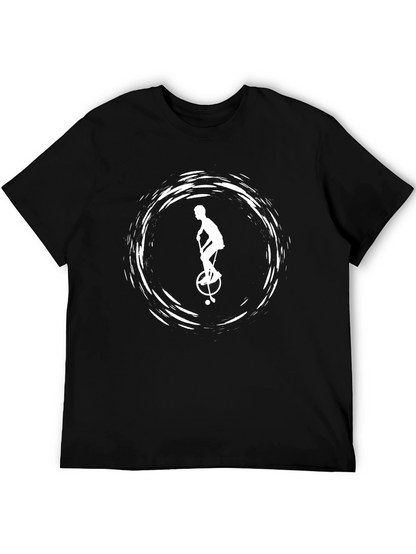 Black Graphic Tee: Unicycle Silhouette Design