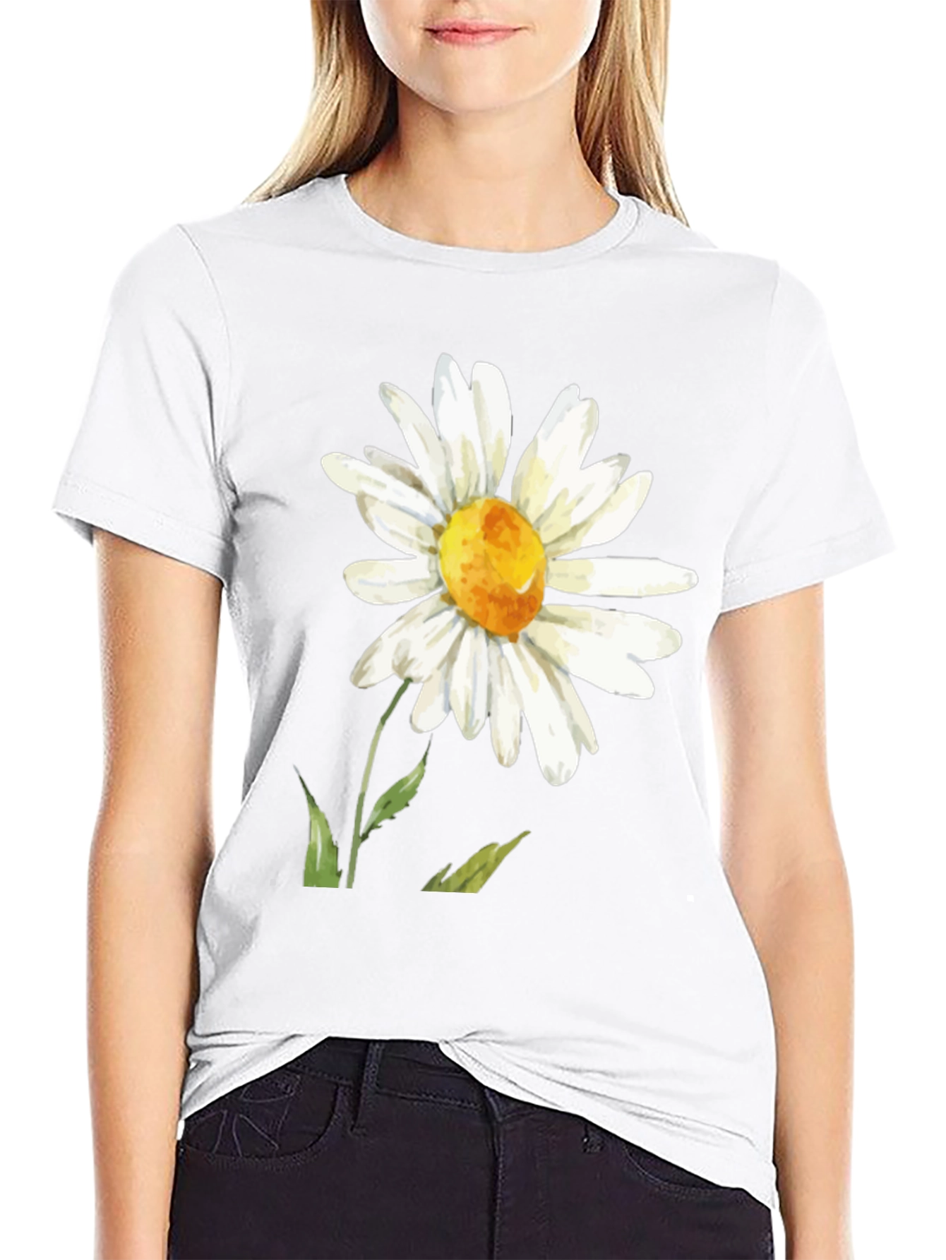 Daisy Flower Graphic Tee - Black Casual Comfort