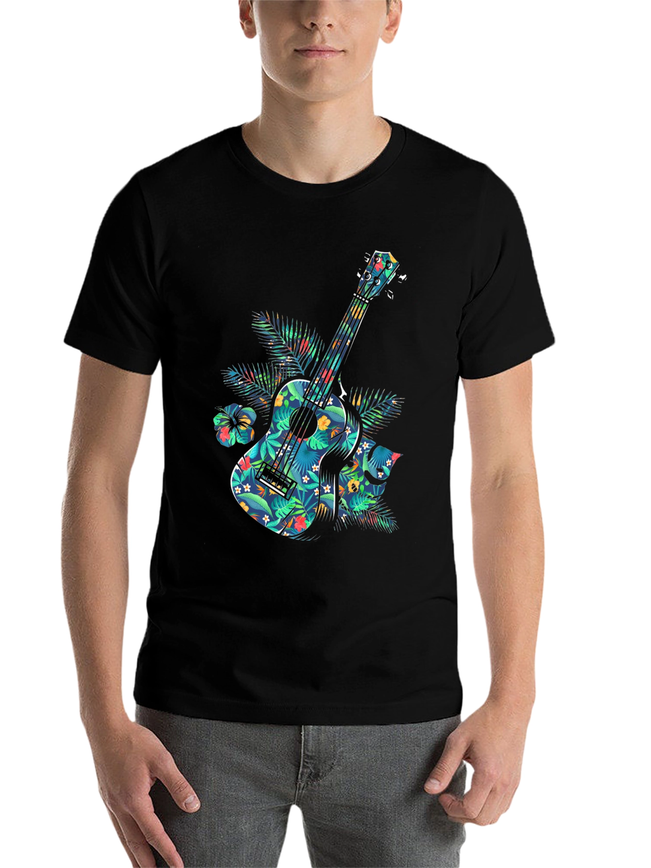 Floral Guitar Graphic T-Shirt - Tropical Music Vibe
