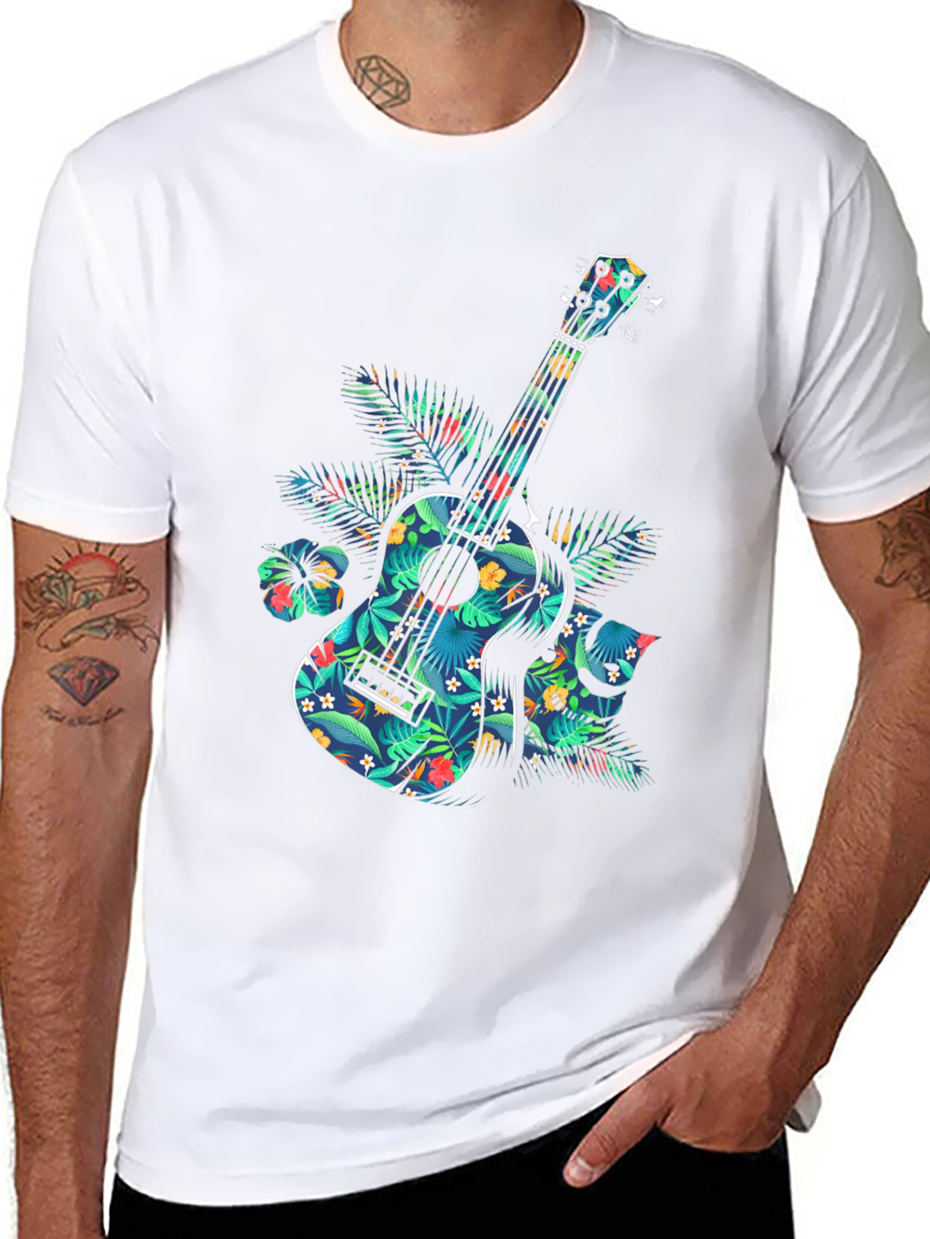 Floral Guitar Graphic T-Shirt - Tropical Music Vibe