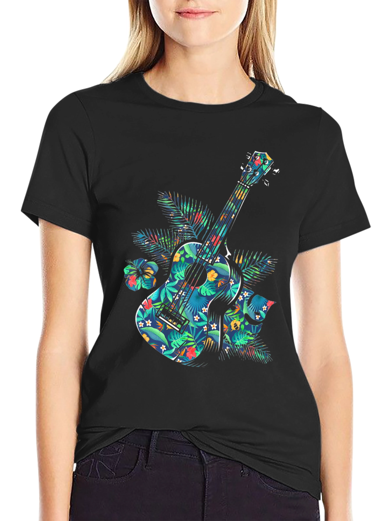 Floral Guitar Graphic T-Shirt - Tropical Music Vibe