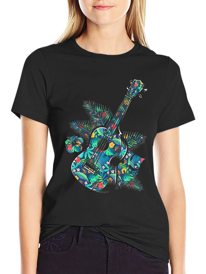 Floral Guitar Graphic T-Shirt - Tropical Music Vibe