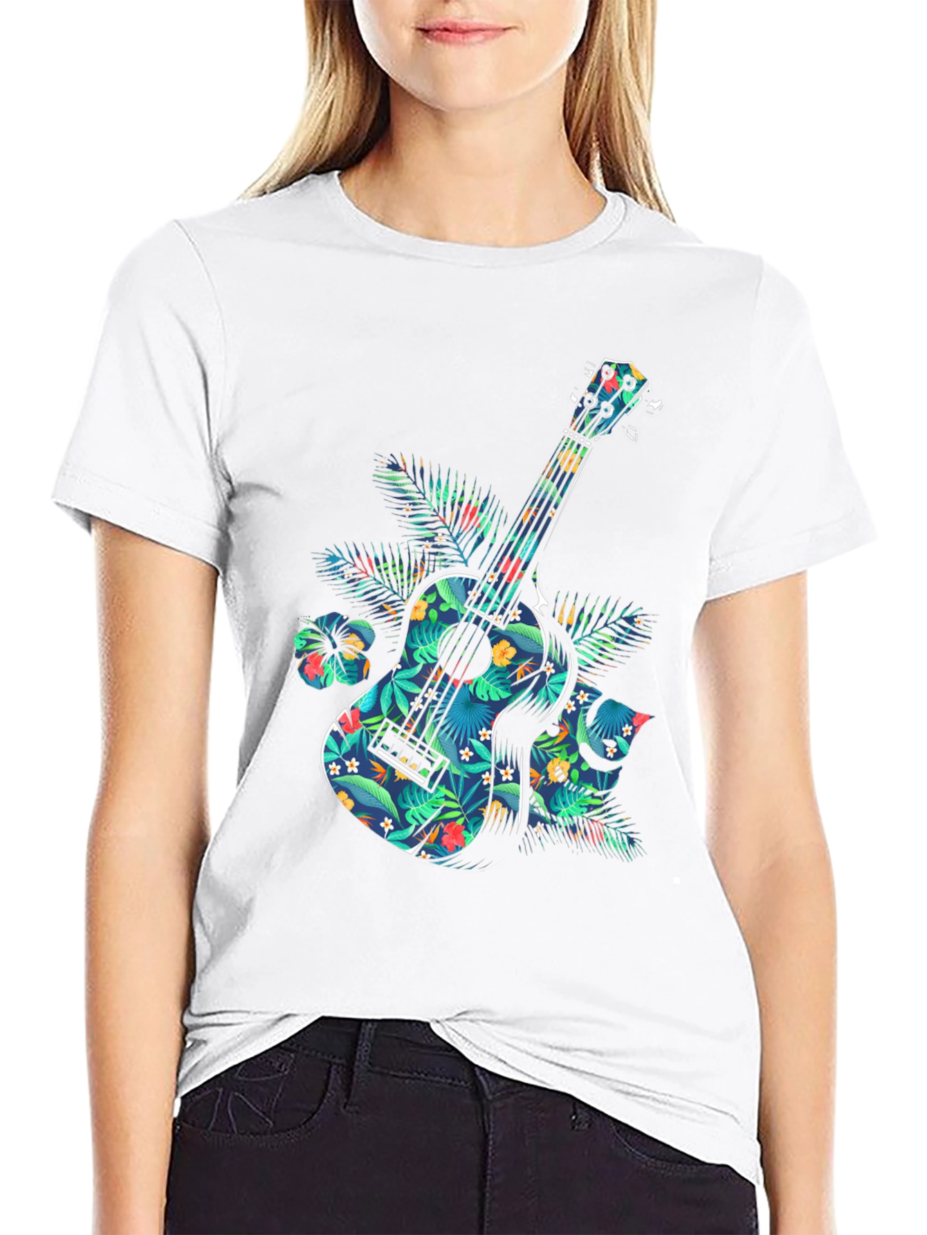 Floral Guitar Graphic T-Shirt - Tropical Music Vibe
