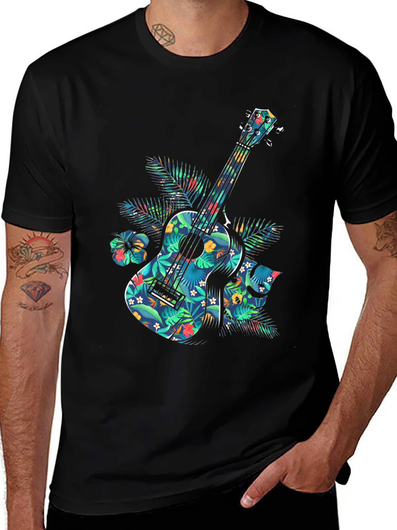 Floral Guitar Graphic T-Shirt - Tropical Music Vibe