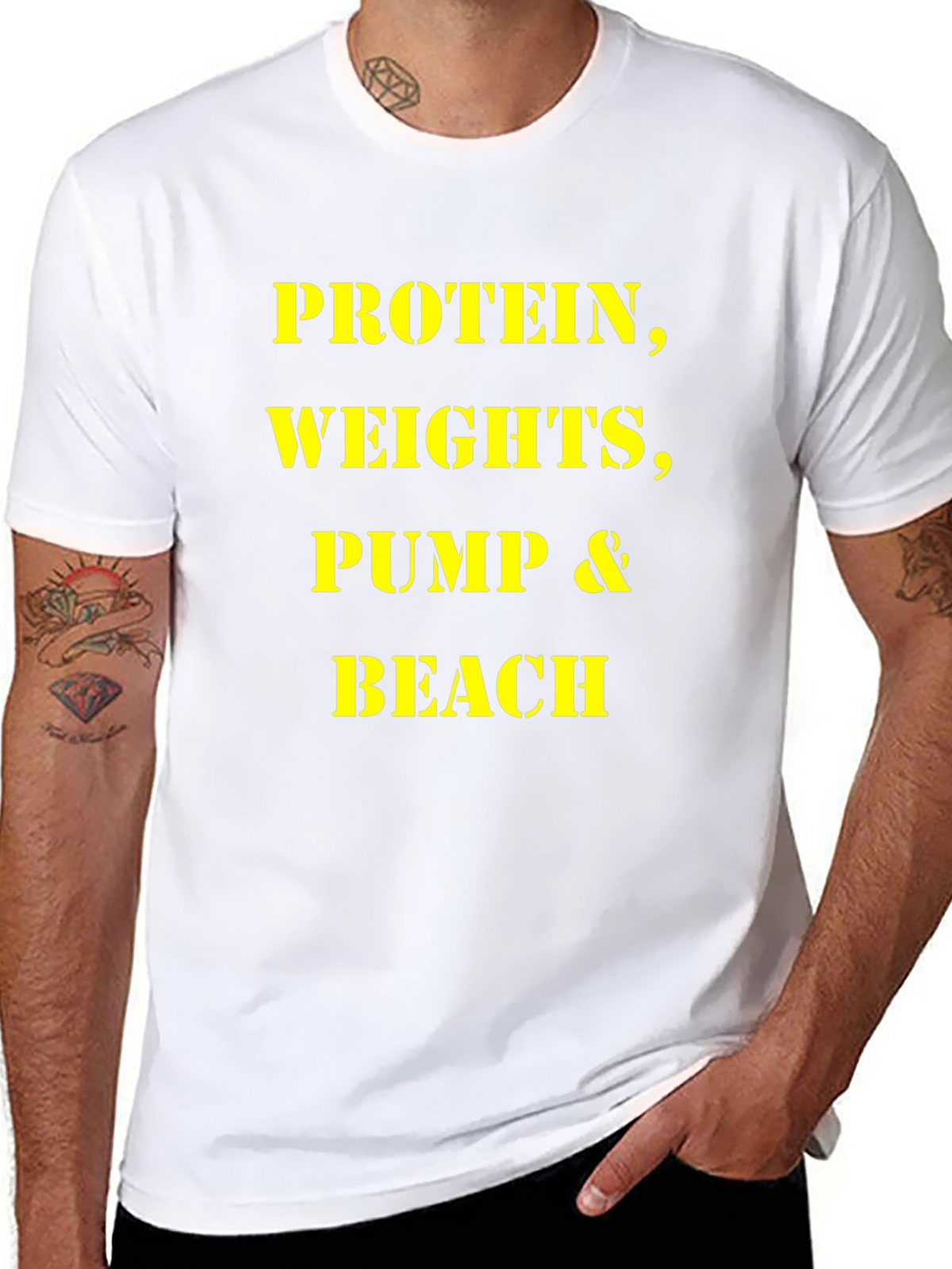 Protein Weights Pump Beach Mens T-Shirt