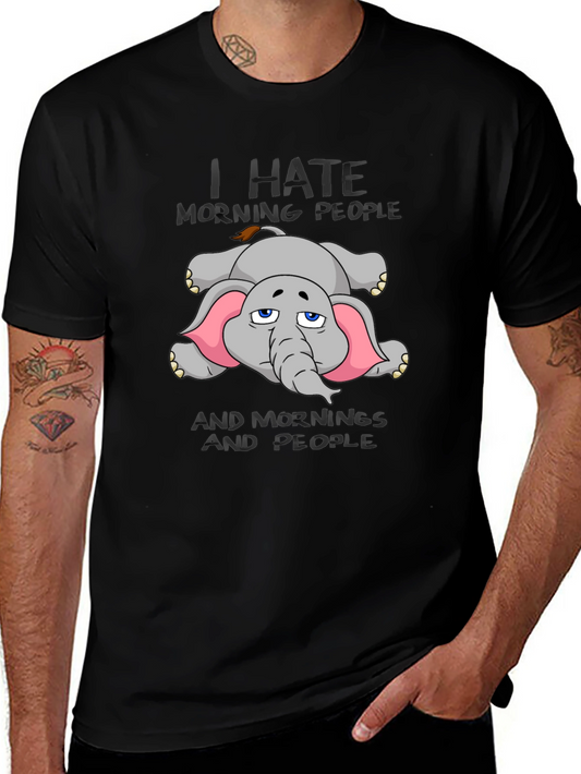 I Hate Morning People Graphic Tee - Funny Elephant Design