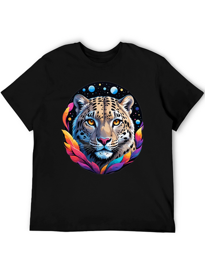 Leopard Galaxy Graphic Print Tee - Stylish Black T-Shirt