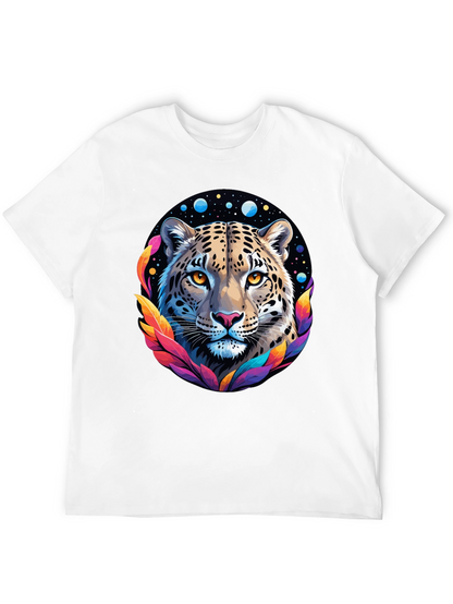 Leopard Galaxy Graphic Print Tee - Stylish Black T-Shirt