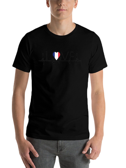 Love France Heartbeat Black T-Shirt
