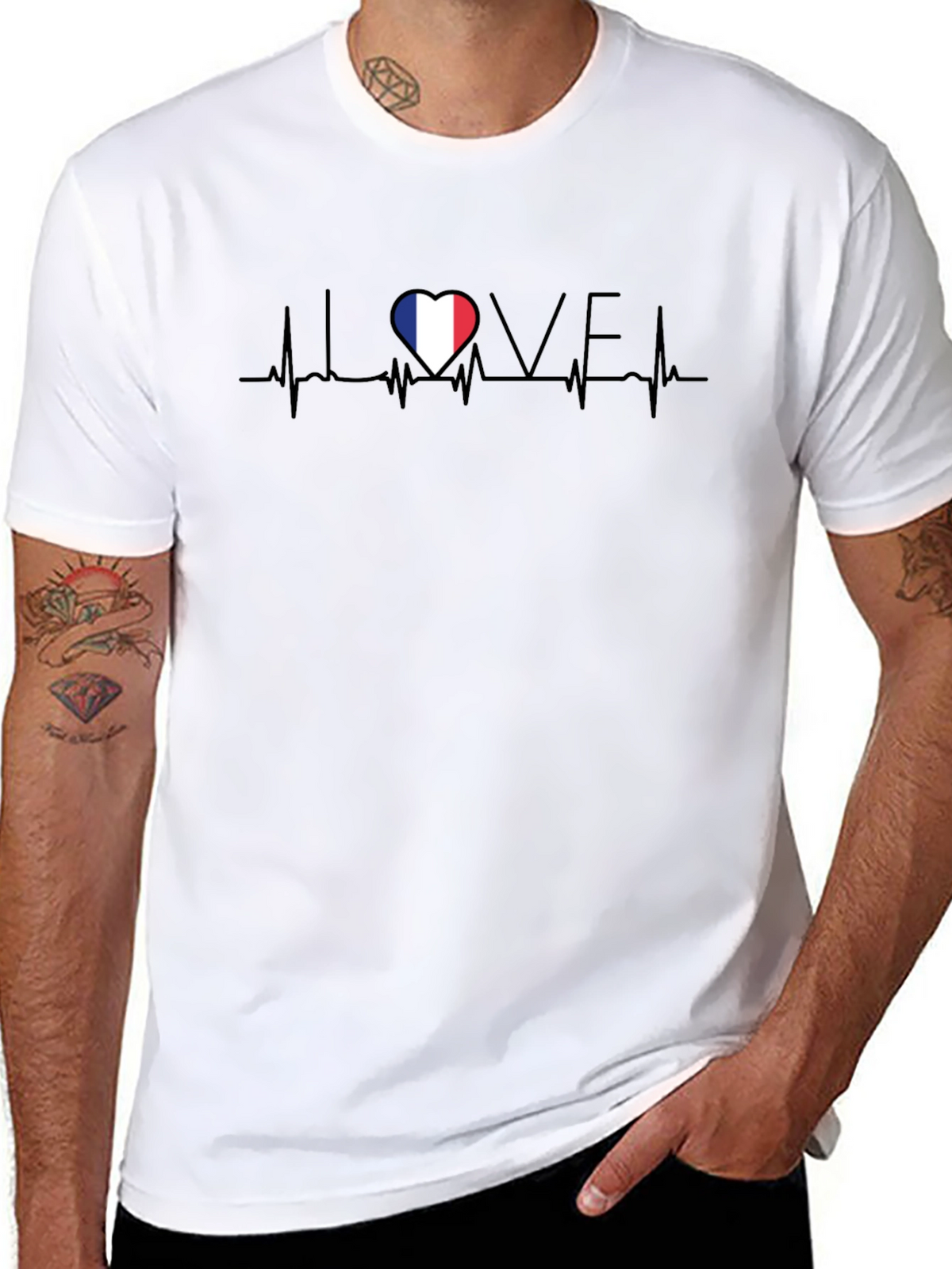 Love France Heartbeat Black T-Shirt