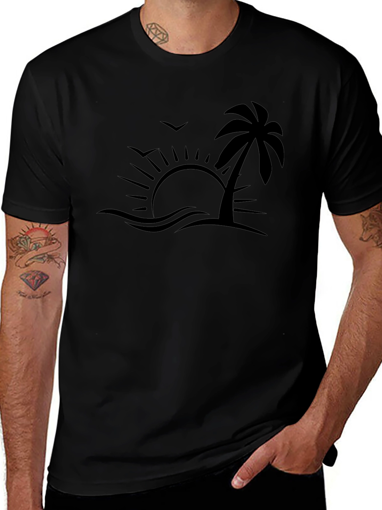 Tropical Beach Graphic Tee - Black