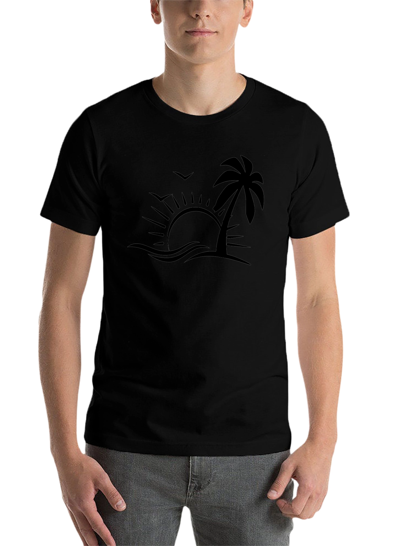 Tropical Beach Graphic Tee - Black