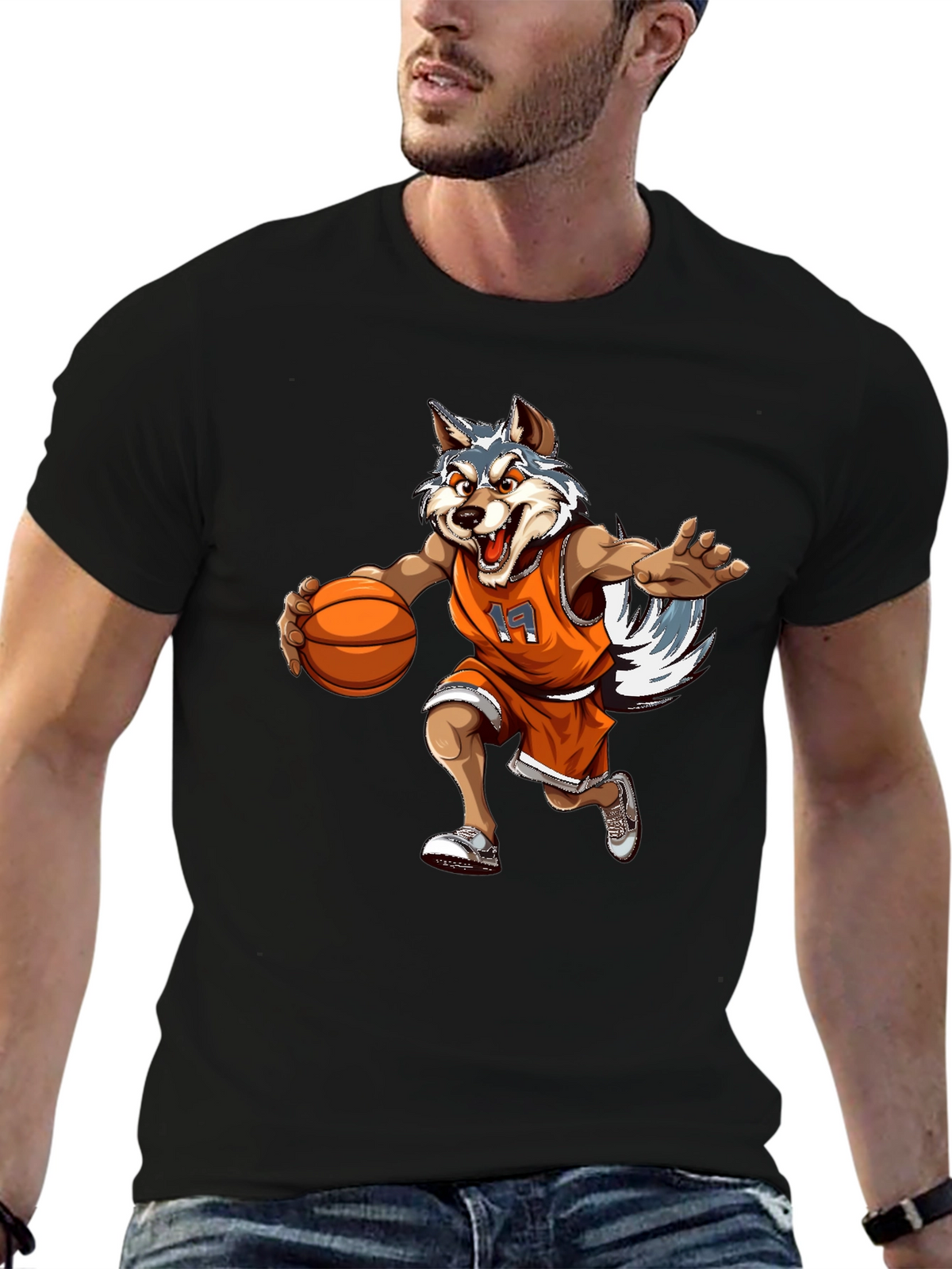 Wolf Basketball Player Graphic T-Shirt
