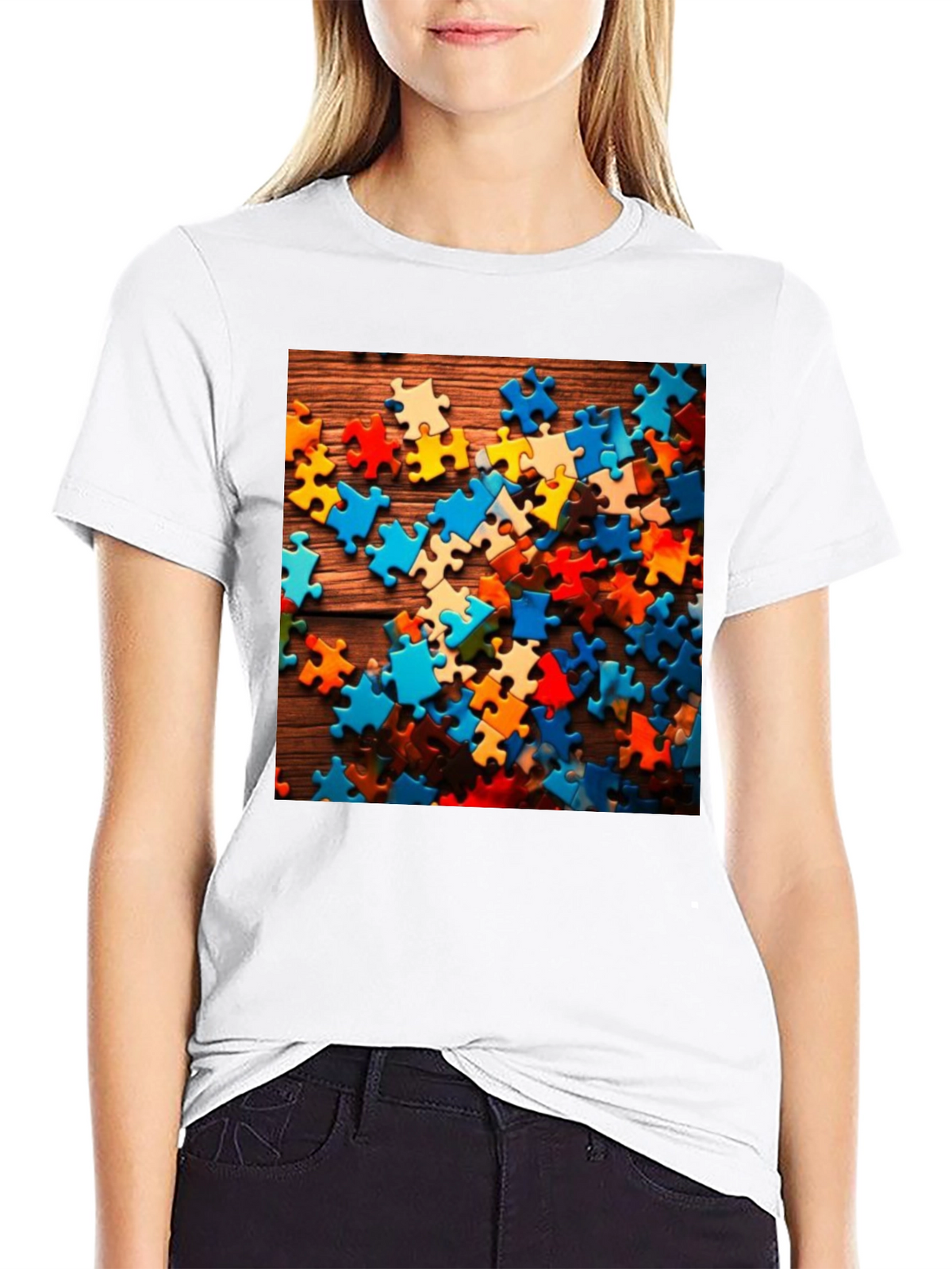 Puzzle Piece Graphic Tee - Black Cotton Blend
