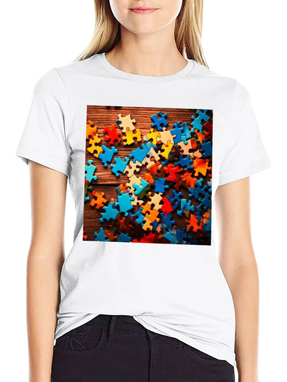 Puzzle Piece Graphic Tee - Black Cotton Blend