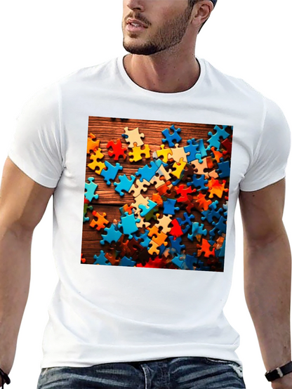 Puzzle Piece Graphic Tee - Black Cotton Blend