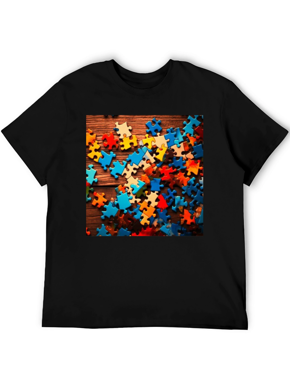Puzzle Piece Graphic Tee - Black Cotton Blend