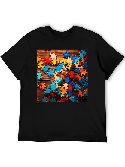 Puzzle Piece Graphic Tee - Black Cotton Blend