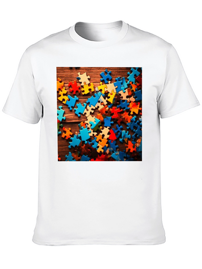 Puzzle Piece Graphic Tee - Black Cotton Blend