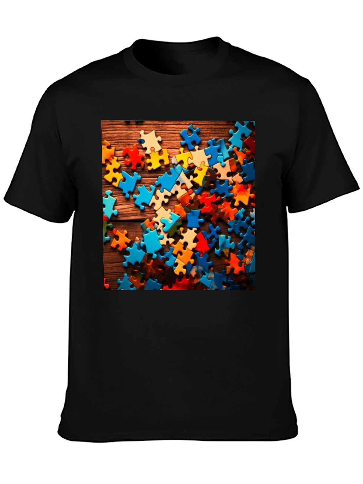 Puzzle Piece Graphic Tee - Black Cotton Blend