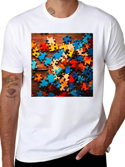 Puzzle Piece Graphic Tee - Black Cotton Blend