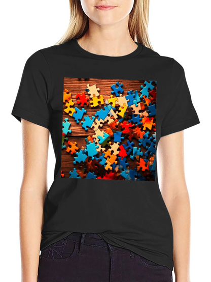 Puzzle Piece Graphic Tee - Black Cotton Blend
