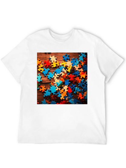 Puzzle Piece Graphic Tee - Black Cotton Blend