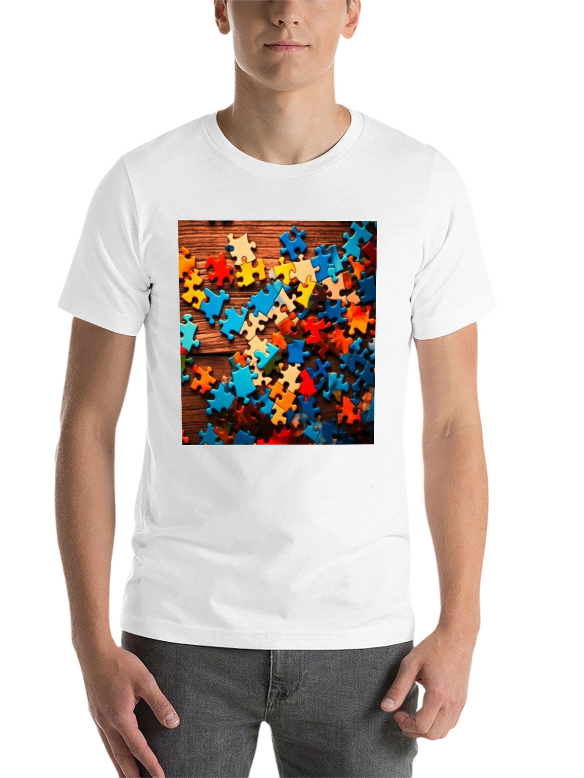 Puzzle Piece Graphic Tee - Black Cotton Blend