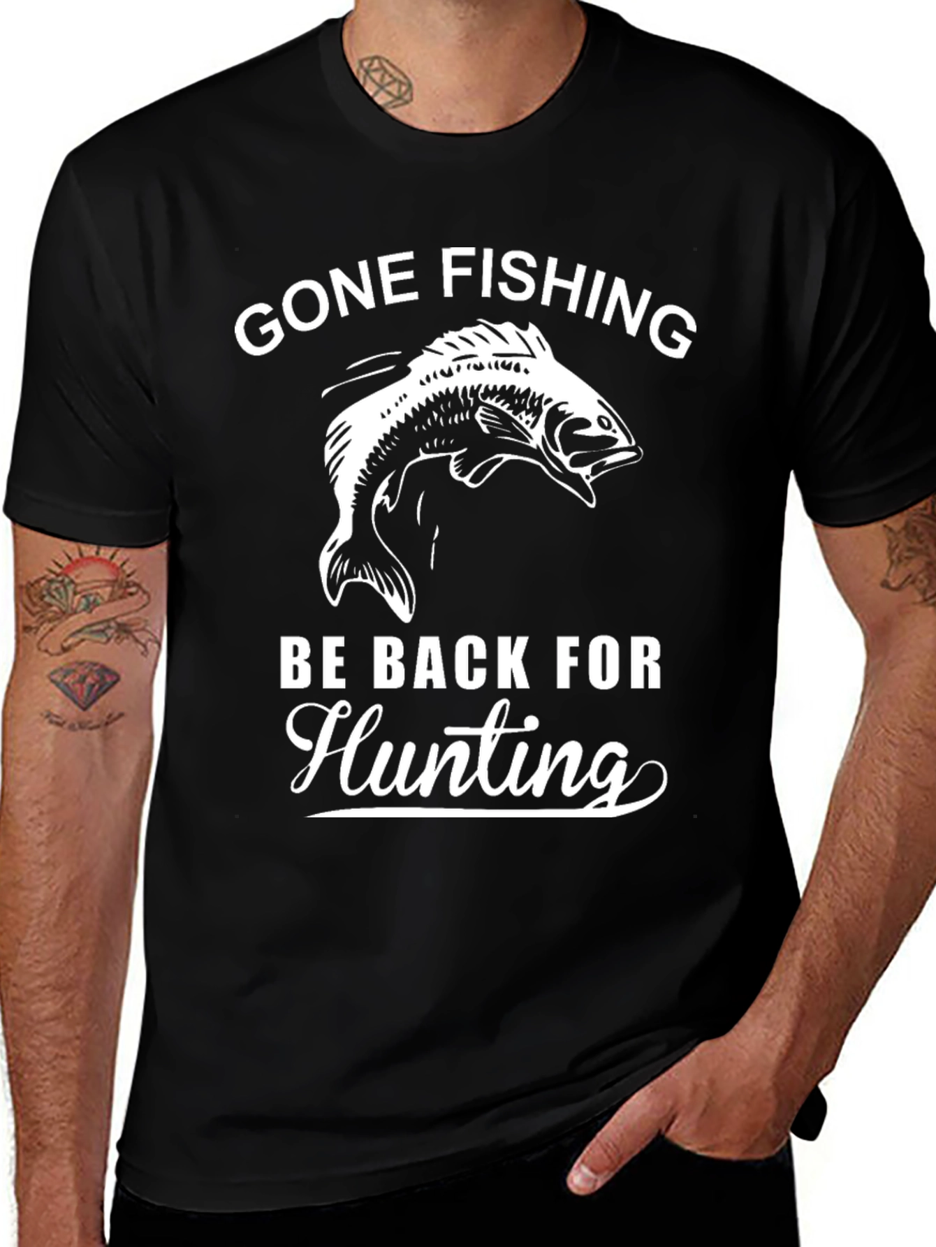 Gone Fishing Be Back For Hunting Graphic Tee
