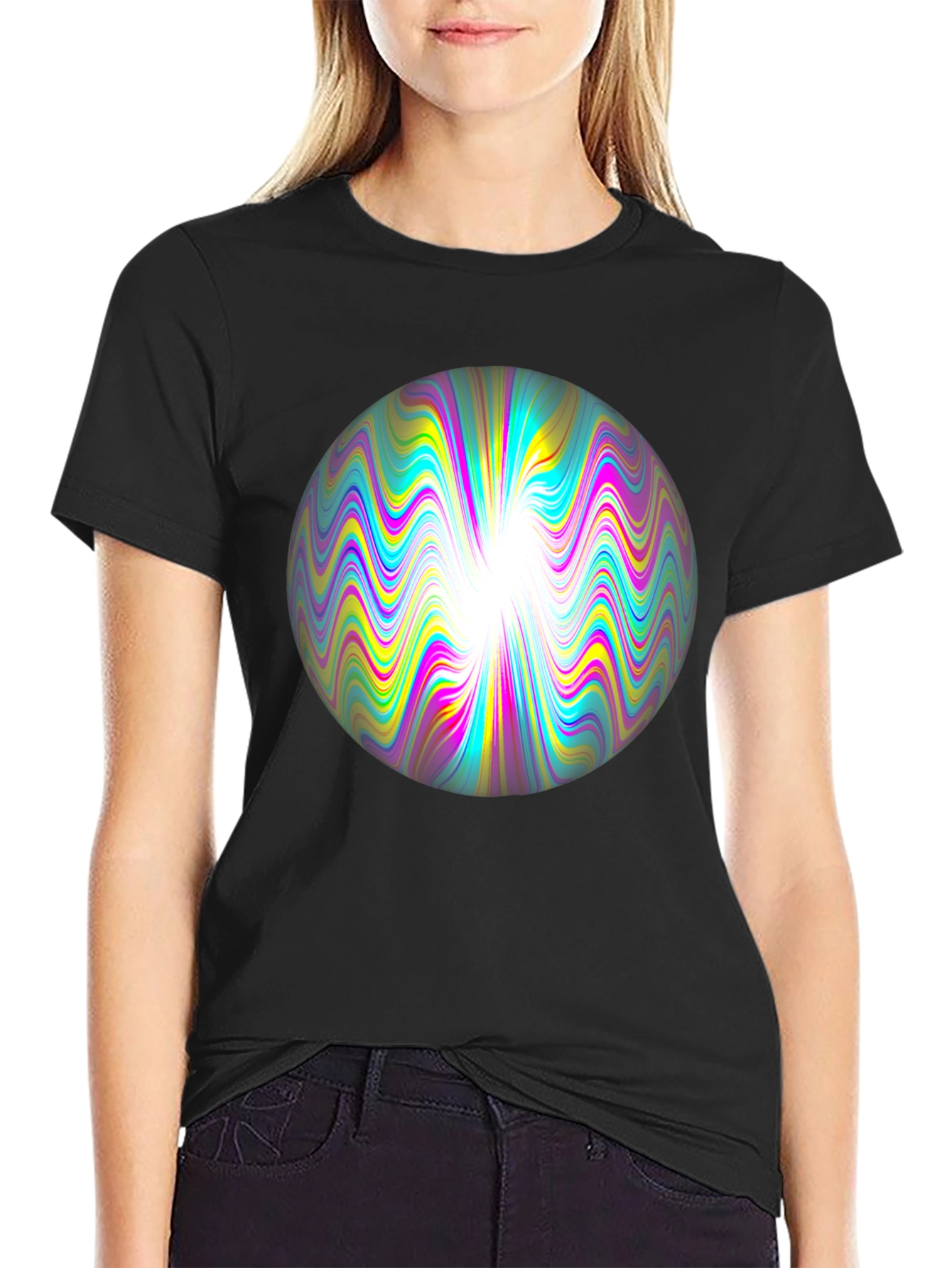 Psychedelic Orb Graphic Tee - Black Cotton T-Shirt