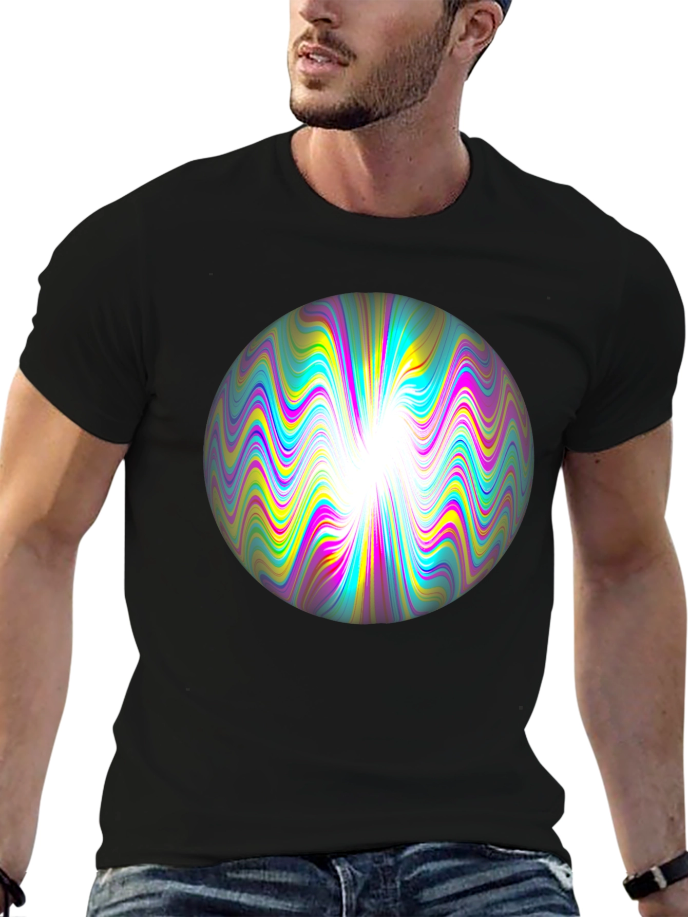 Psychedelic Orb Graphic Tee - Black Cotton T-Shirt