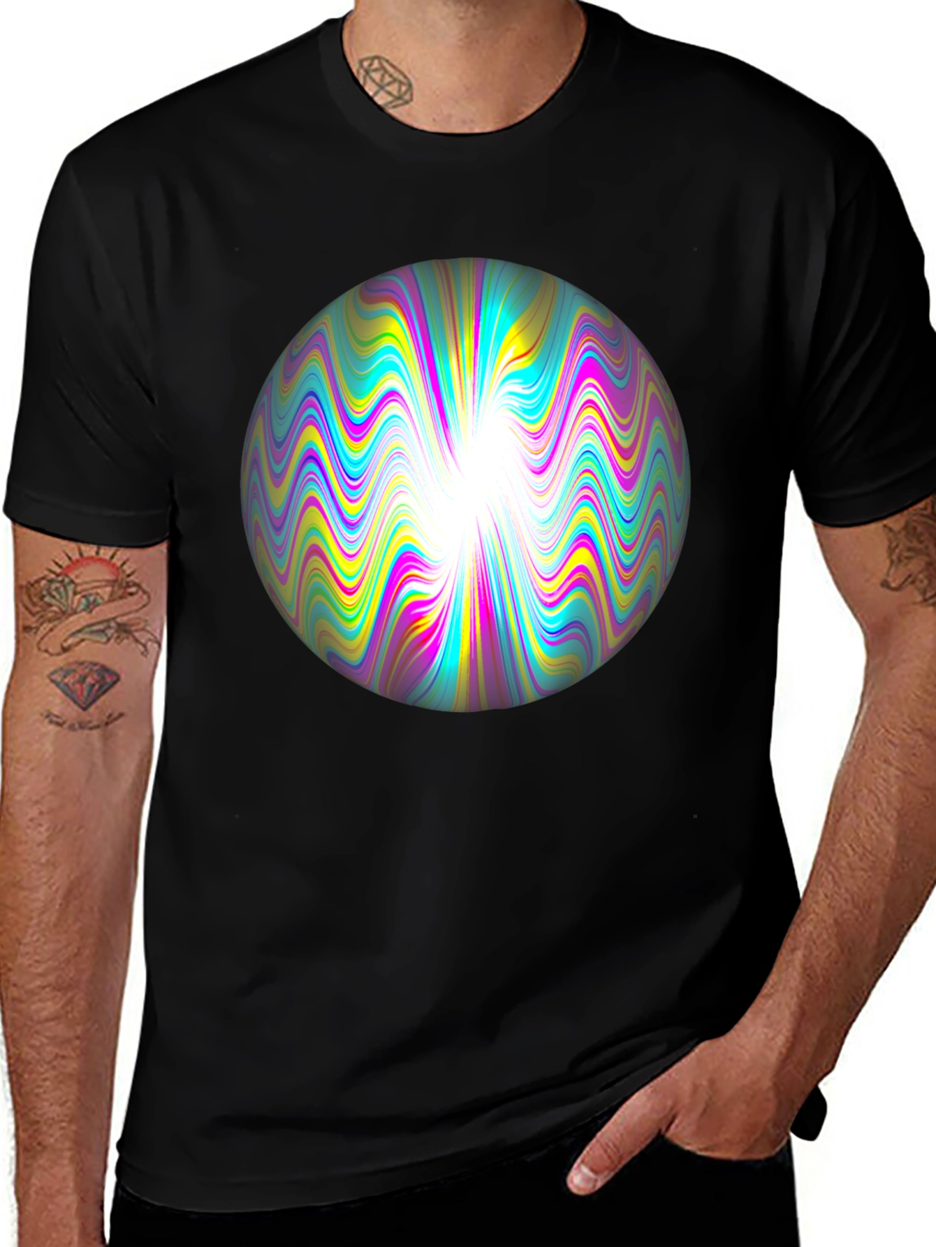 Psychedelic Orb Graphic Tee - Black Cotton T-Shirt