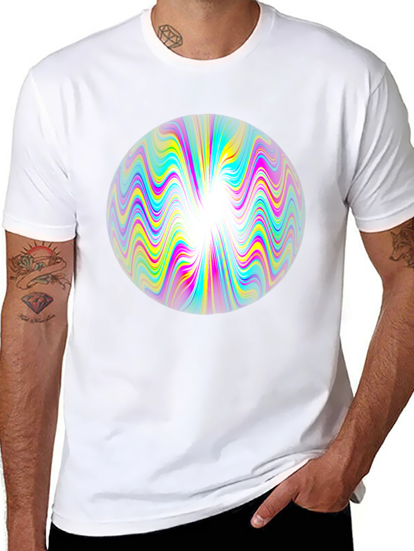 Psychedelic Orb Graphic Tee - Black Cotton T-Shirt