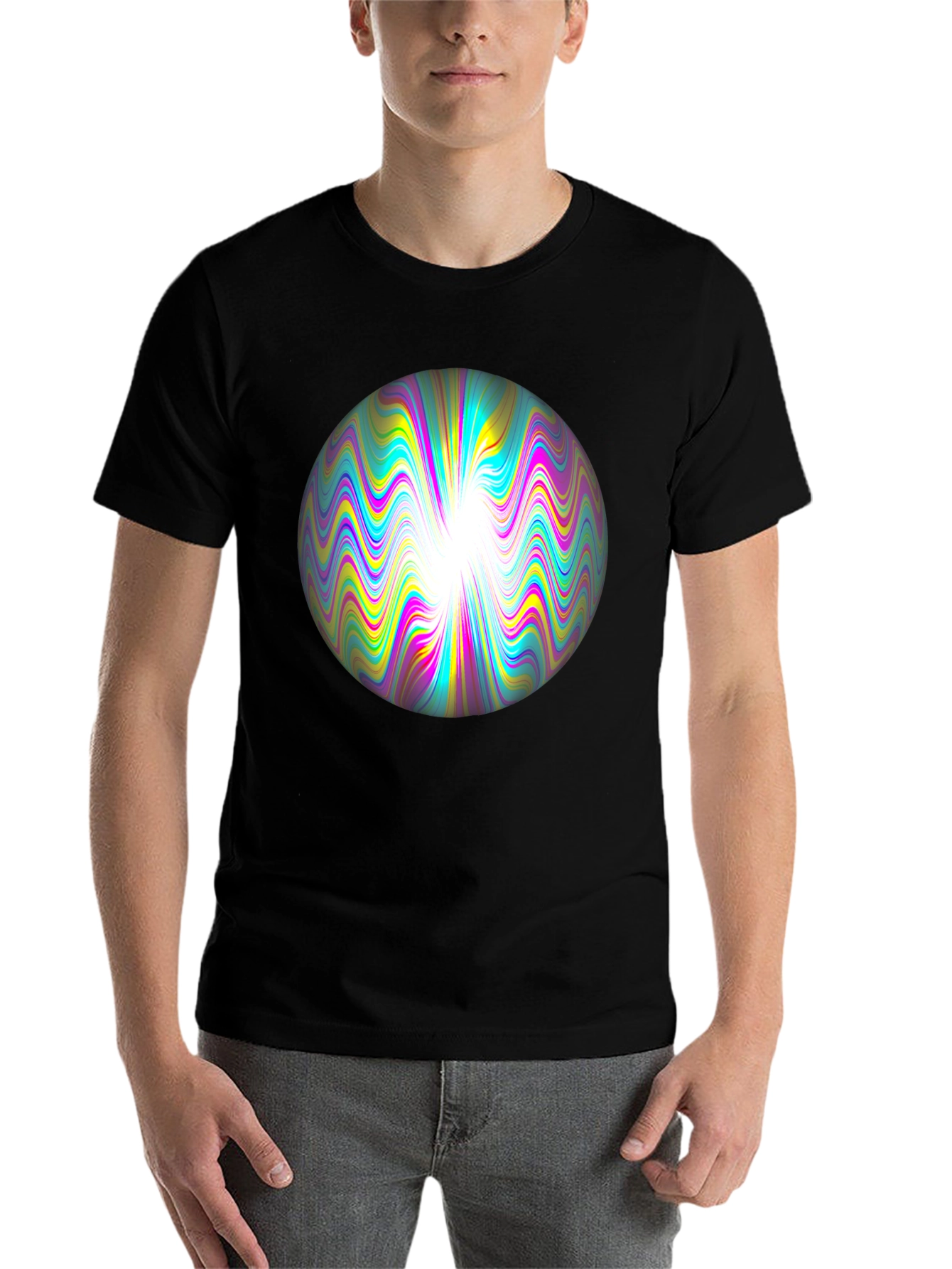 Psychedelic Orb Graphic Tee - Black Cotton T-Shirt